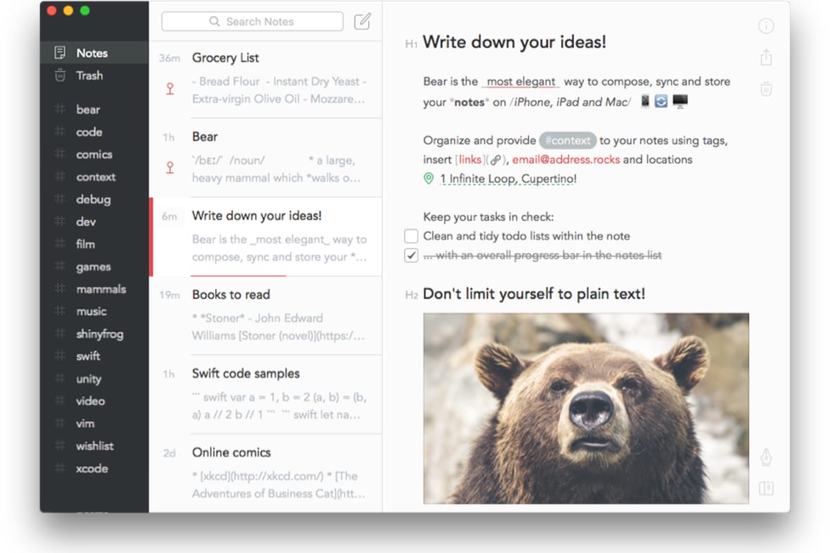 Bear note taking software for mac